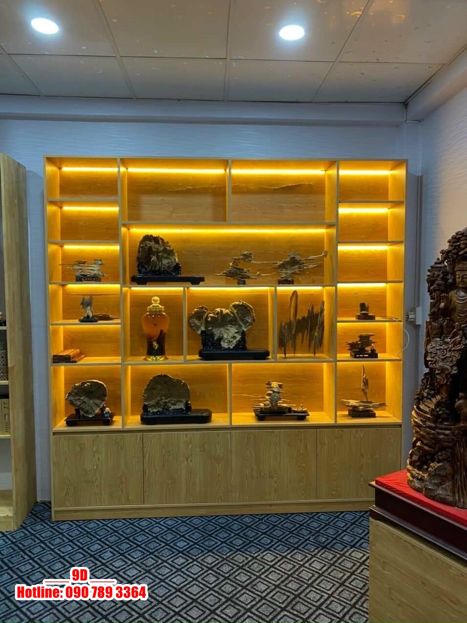 Tủ trưng bày phòng khách gỗ mdf 2m4
